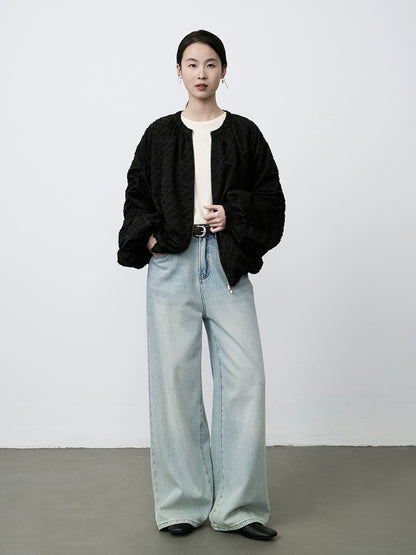 CAREMIND Nueva chaqueta corta de jacquard chino para mujer, chaqueta de béisbol negra con cremallera, cárdigan superior 