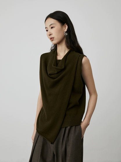 [Chaleco en do menor] Suéter de punto de lana sin mangas con cuello alto y estilo coreano CAREMIND, chaleco con capa exterior de alta calidad 