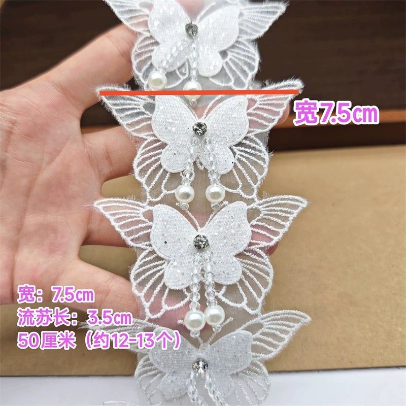 3663★ Bordado de organza de alta calidad, cuentas tridimensionales, accesorios de encaje de mariposa de doble capa, materiales de joyería de boda DIY