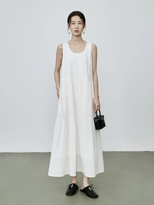 Vestido de verano con escote en U y sin mangas de fibra blanca de CAREMIND, vestido largo con tirantes y capas 