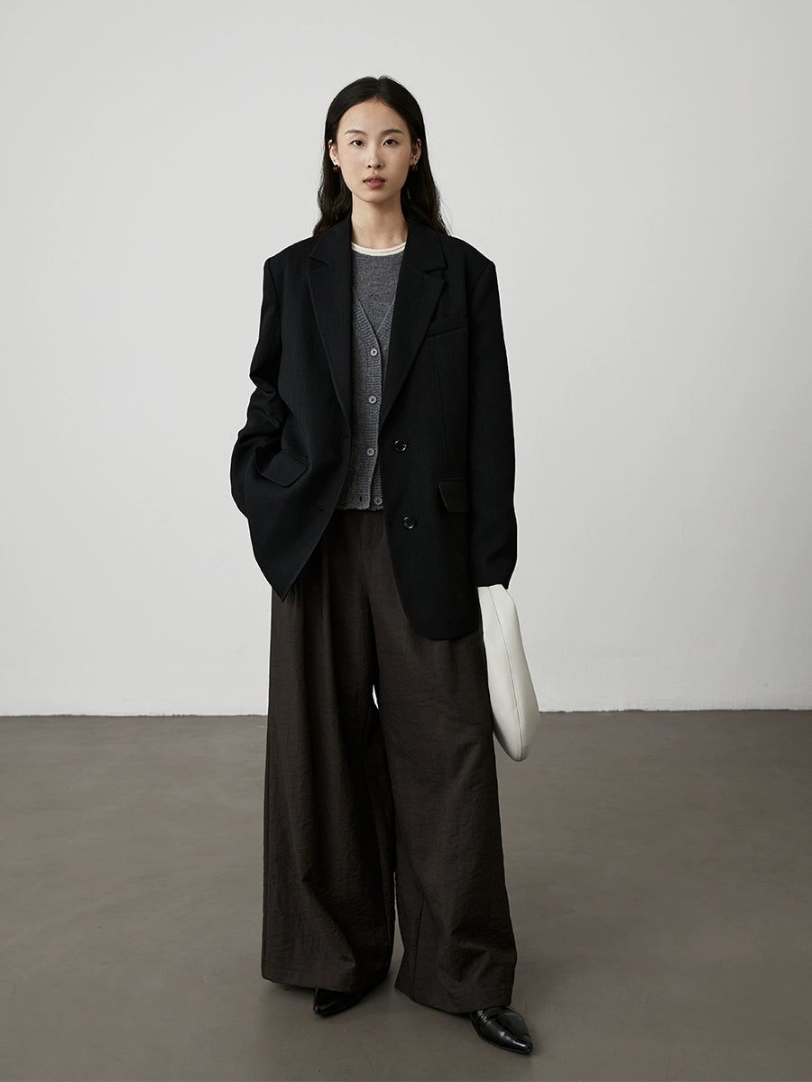 [Shu Nuan Wool] CAREMIND Simple Worsted 100% Wool Set Crew Neck Vest Cardigan Two-piece Set Autumn
