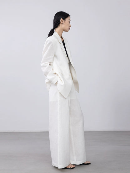 [Oferta por tiempo limitado] Pantalones rectos blancos de lino puro CAREMIND Pantalones casuales versátiles de cintura alta y pierna ancha 