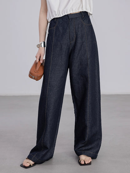 [Offre à durée limitée] Jean droit bleu foncé en chanvre Tenacity pour femme, pantalon skinny décontracté à jambes larges, pantalon de nettoyage