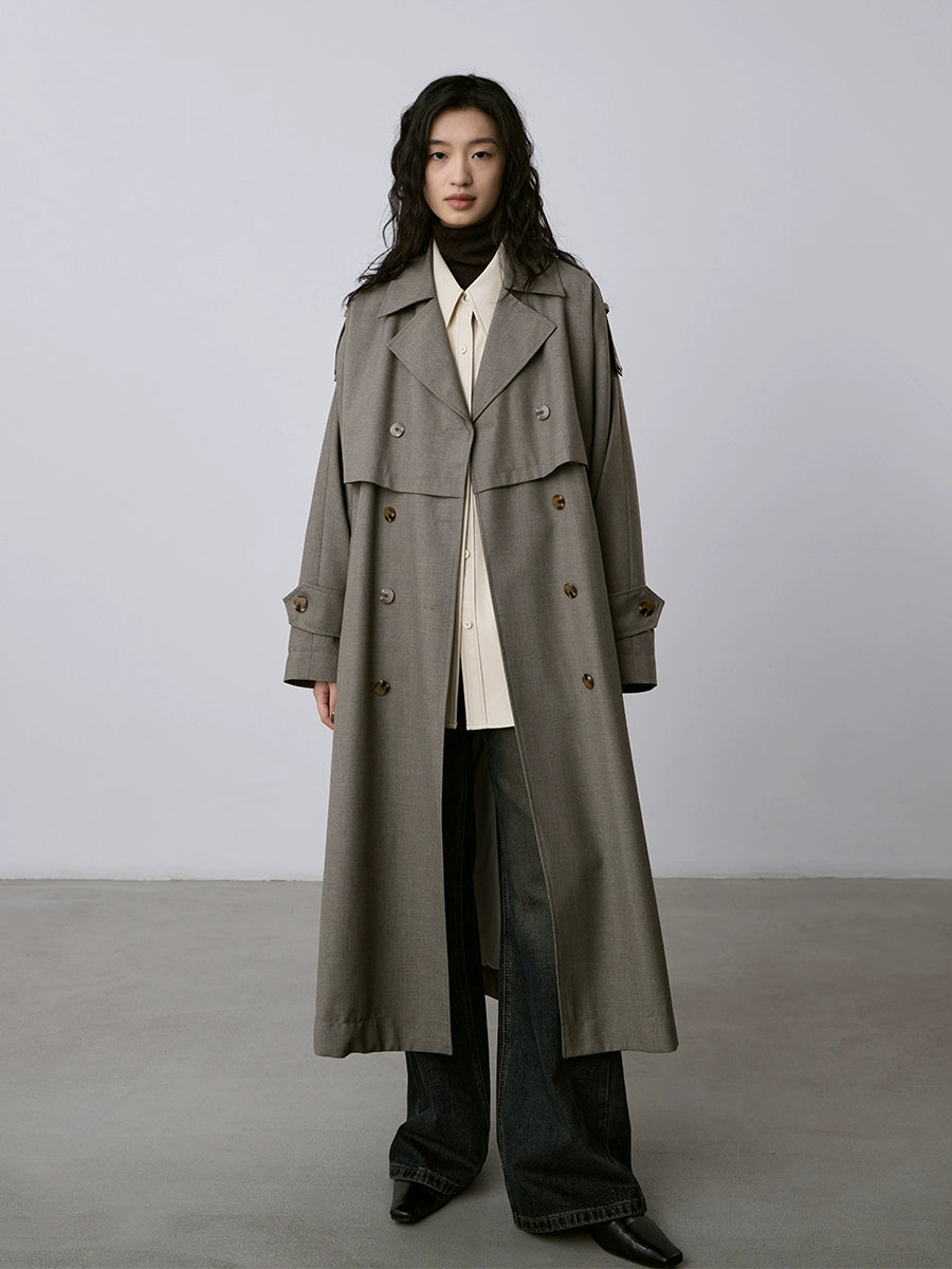 [Oferta especial por tiempo limitado] Gabardina verde mediana y larga, abrigo clásico de solapa cruzada, el abrigo de estilo británico es popular este año 
