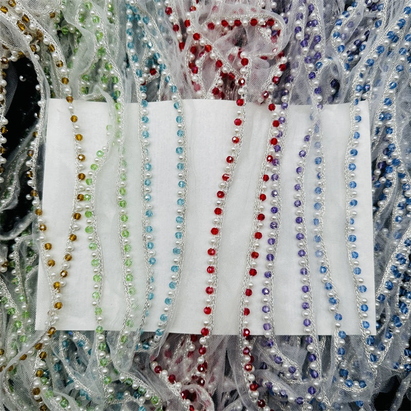 Cinta de encaje con diamantes de imitación de perlas de 1,5 cm de ancho, ideal para hacer puños, escotes, vestidos de novia, correas de hombro, accesorios para el cabello y sombreros.