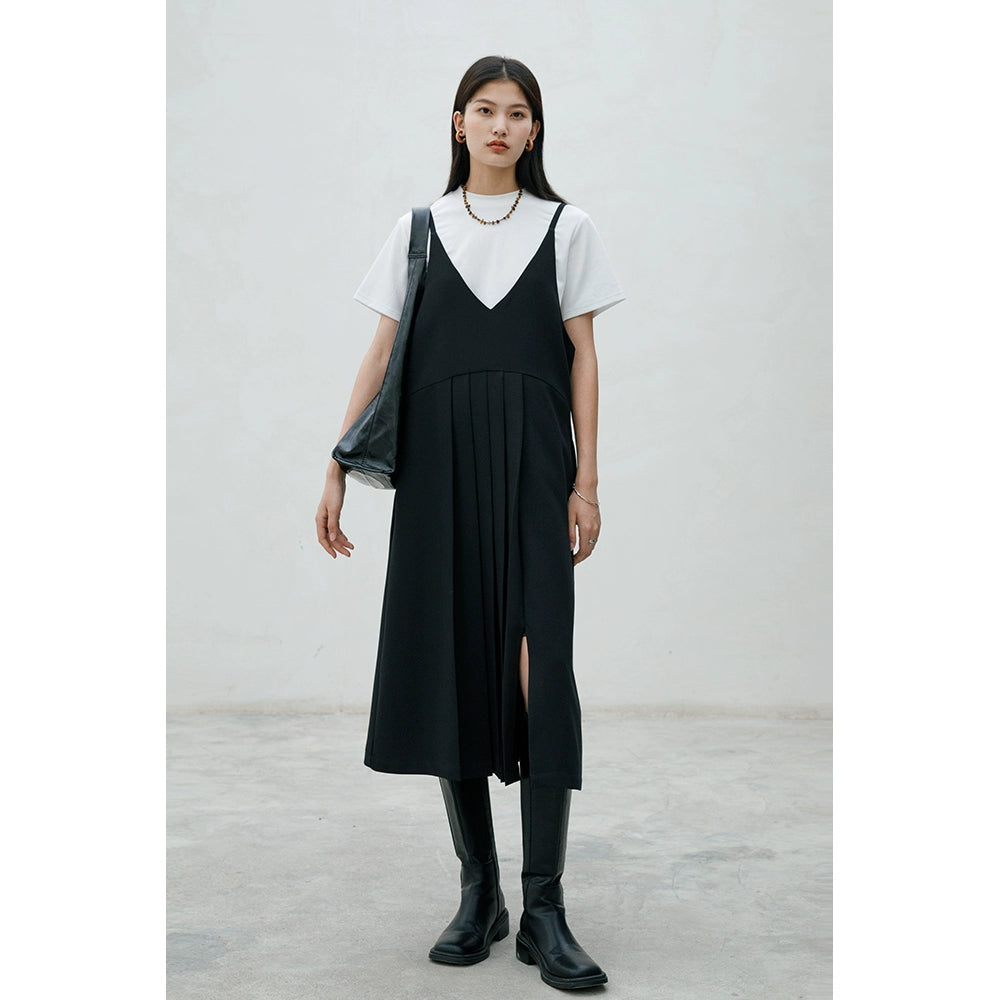 [Offre spéciale à durée limitée] Robe ample sans manches à volants pour femme, jupe plissée à bretelles, jupe mi-longue et longue, jupe gilet à col en V