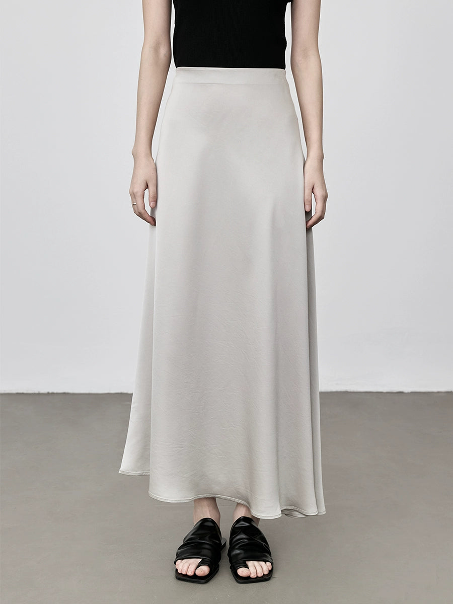 Falda de cola de pez de ácido acético de color sólido CAREMIND, falda de satén suave y sedosa, falda fina de una palabra, falda mediana y larga 