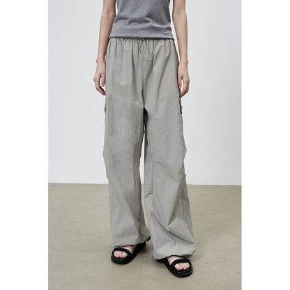 [Mono de montaña] Pantalones de pierna ancha de herramientas grises CAREMIND, pantalones de paracaidista finos y rectos de secado rápido para mujer 