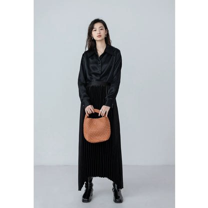 [Oferta por tiempo limitado] Conjunto de camisa con textura satinada brillante premium y falda irregular de CAREMIND para primavera 