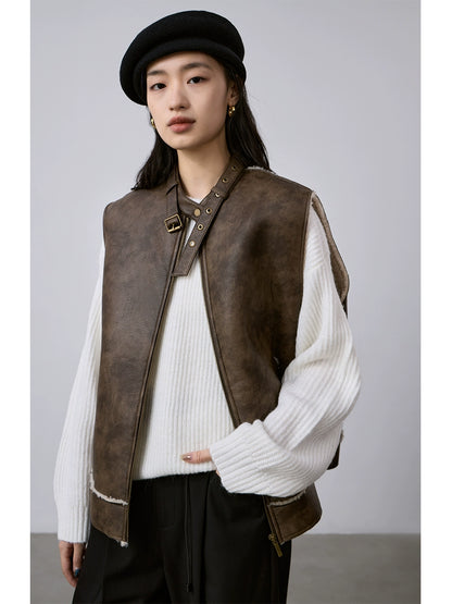 [Oferta especial por tiempo limitado] Chaqueta de chaleco corta con integración de piel, nueva chaqueta de chaleco engrosada europea Maillard apilada 