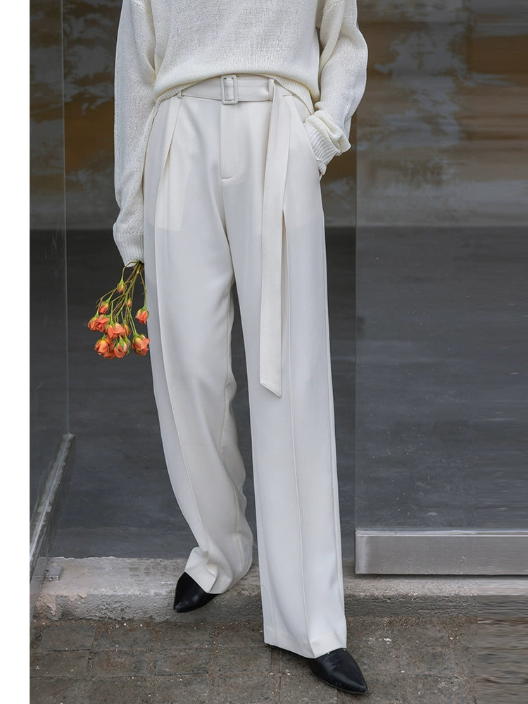 Pantalones rectos premium para mujer con silueta de traje beige CAREMIND 24SS [minimalista en forma de H] 