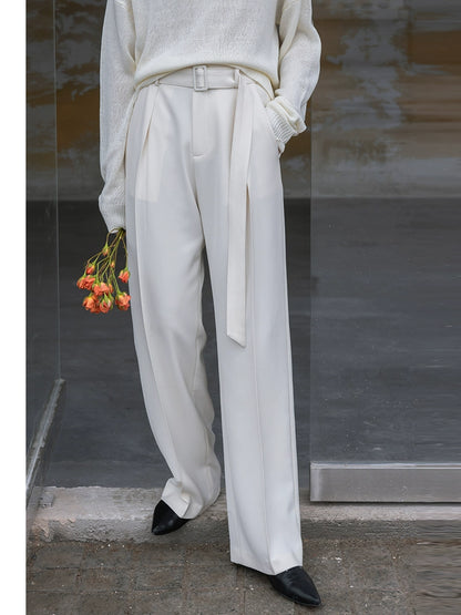 Pantalones rectos premium para mujer con silueta de traje beige CAREMIND 24SS [minimalista en forma de H] 