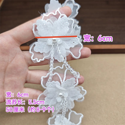 3557★ Flores de encaje de cuentas tridimensionales bordadas de poliéster de organza de alta calidad, accesorios decorativos para velo de boda hechos a mano