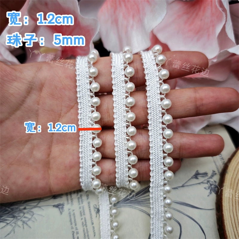 3704 Cheongsam Hanfu de estilo chino con encaje de perlas de imitación enhebrado a mano en blanco, accesorios decorativos para sombreros y escotes.