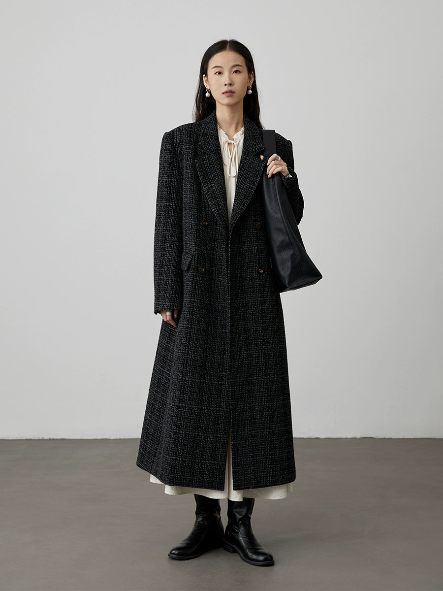 [St. Petersburg] CAREMIND beige and elegant long-sleeved dress with wooden ear edge v-neck autumn and winter versatile long dress