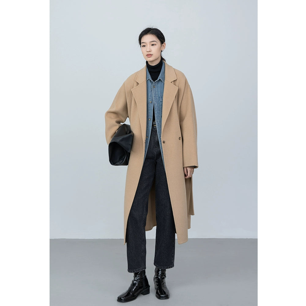 [Oferta especial por tiempo limitado] Diseño original silueta abrigo de lana de alta gama invierno mediano y largo temperamento de lana de doble cara otoño 