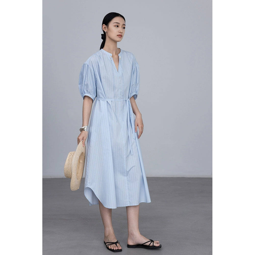 [Oferta por tiempo limitado] Vestido de manga farol, suelto y fresco, con temperamento largo, con cordones, diseño original, para ir al trabajo 