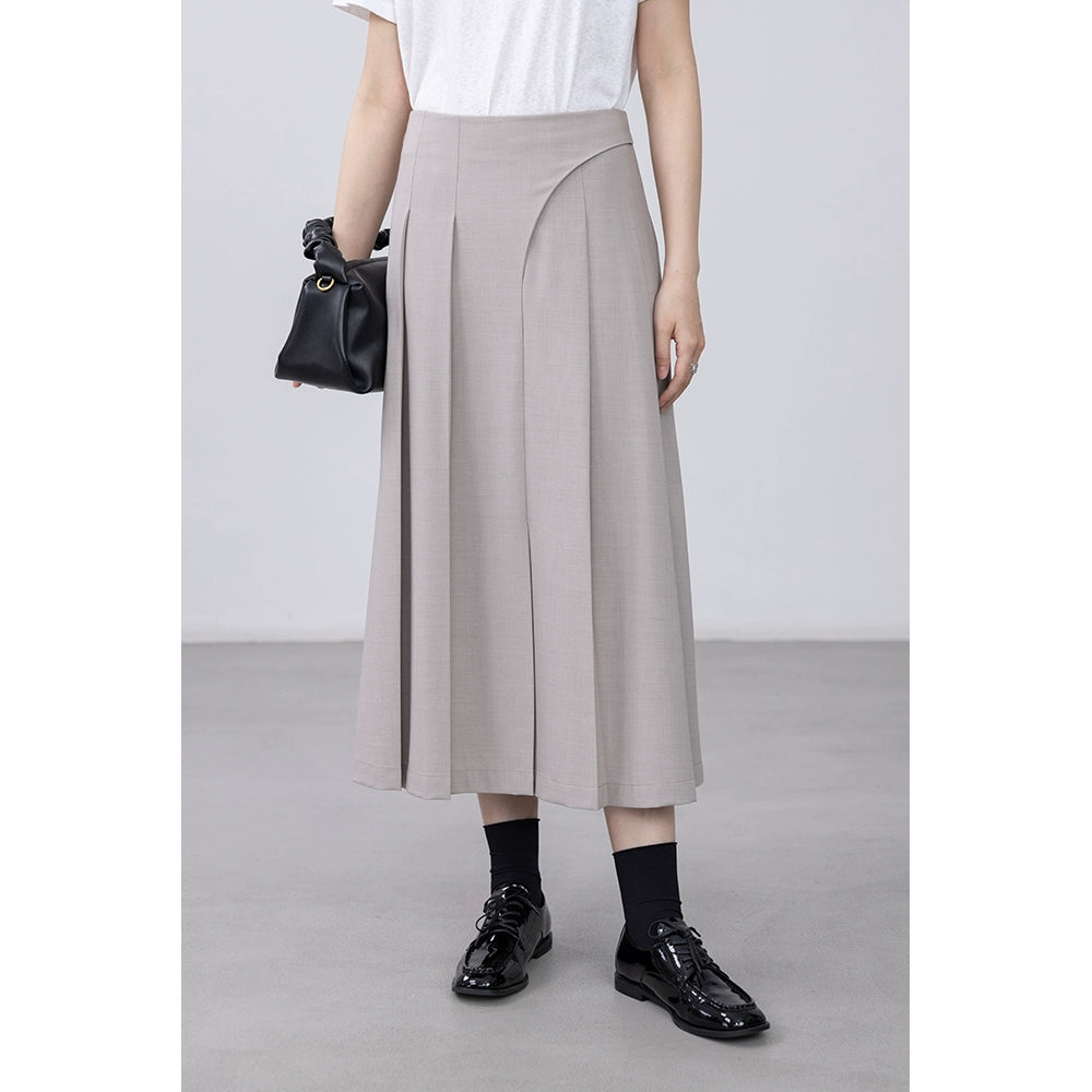 [Oferta especial por tiempo limitado] Falda plisada de cintura alta con diseño elegante, falda larga que cubre la cadera con personaje A para mujer 