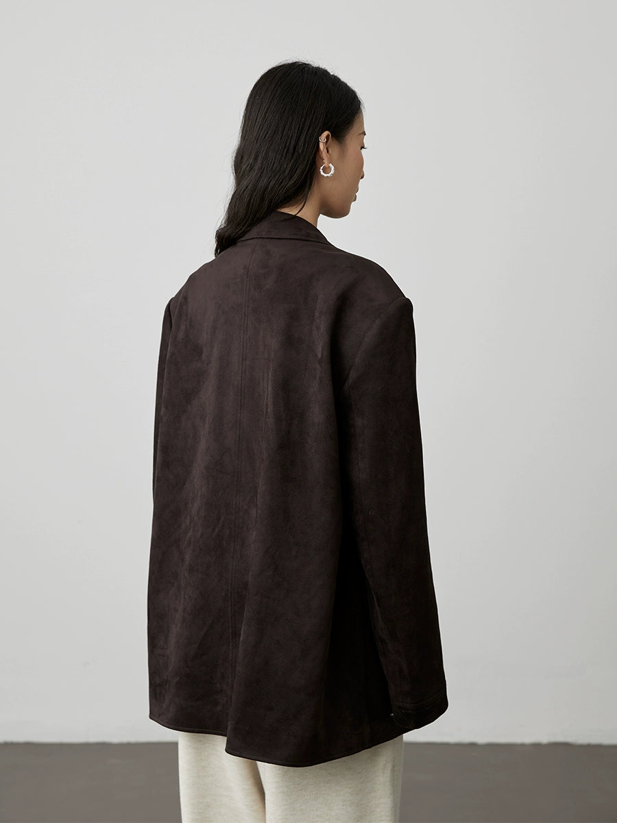 CAREMIND Lite Blazer de gamuza gris tinta de lujo ligero para uso diario, traje superior con solapa curva versátil para mujer 