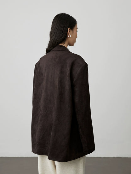 CAREMIND Lite Blazer de gamuza gris tinta de lujo ligero para uso diario, traje superior con solapa curva versátil para mujer 