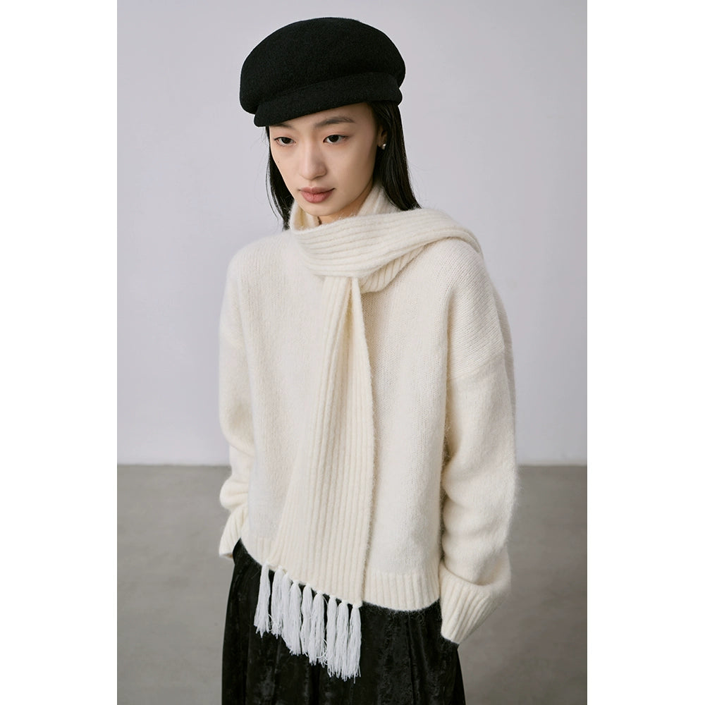 Suéter de alpaca blanco puro de alto valor de CAREMIND, suéter de punto con bufanda suave simple y de moda, traje para mujer 