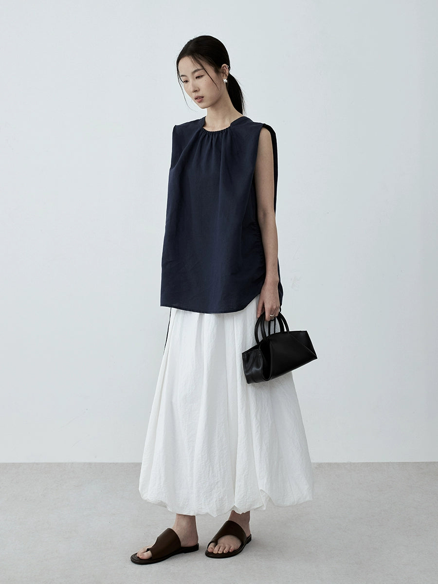 Falda de capullo antiarrugas de cintura alta blanca francesa CAREMIND para mujer, falda fina abullonada en forma de A de verano 