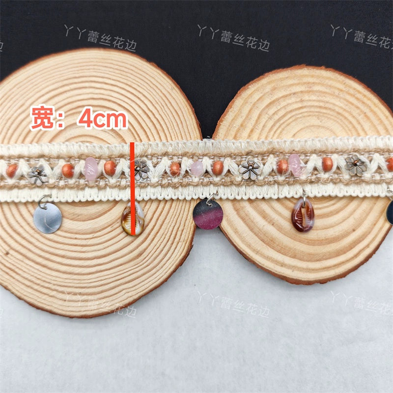 3712 Cuentas hechas a mano, cintas de algodón y lino, cuentas de madera y piedra, accesorios de encaje, materiales de decoración para cortinas étnicas bohemias