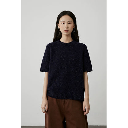 [Roomai Sweater] CAREMIND Color Dot Wool Yarn Short Sweater Basic Bottom Knitted Sweater Top