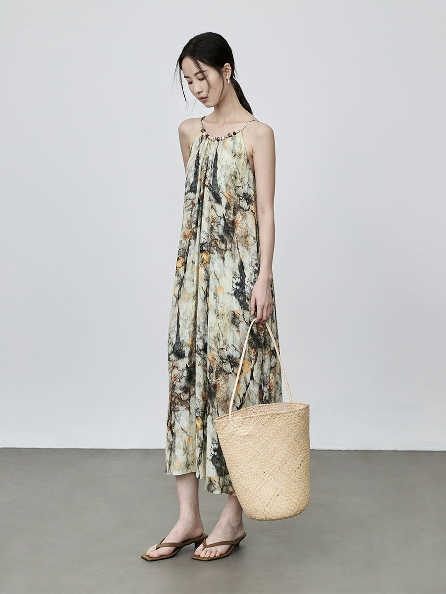 Robe à bretelles style national littéraire CAREMIND tie-dye, tenue photo d'ambiance de vacances