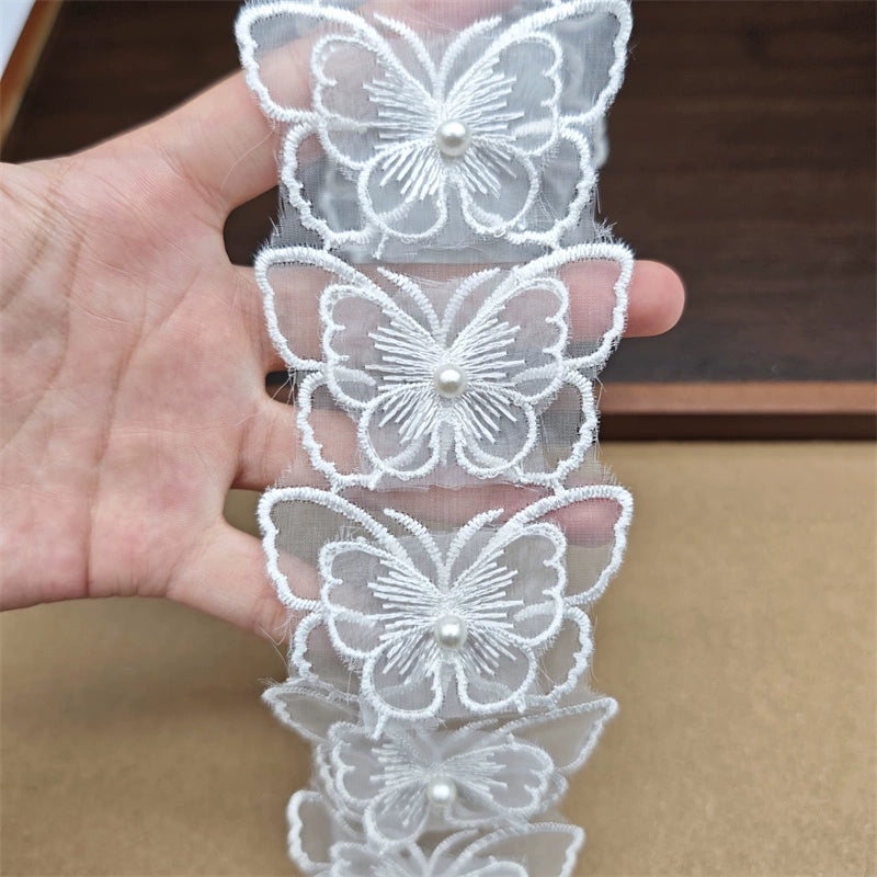 3662★ Bordado de poliéster de organza de alta calidad, cuentas tridimensionales de doble capa, encaje de mariposa, accesorios de ropa para vestido de novia DIY