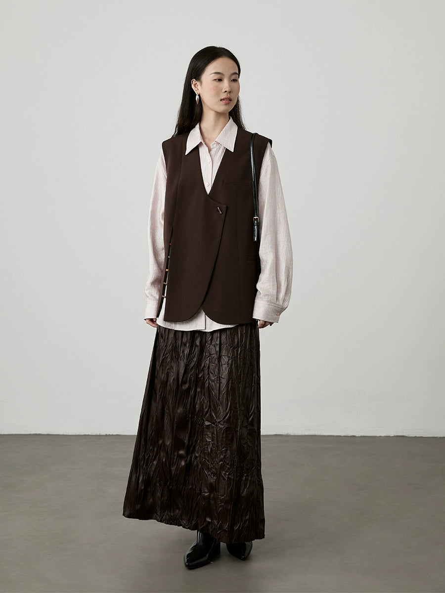 [View] CAREMIND brown silhouette stacked suit vest Chinese beaded element vest jacket