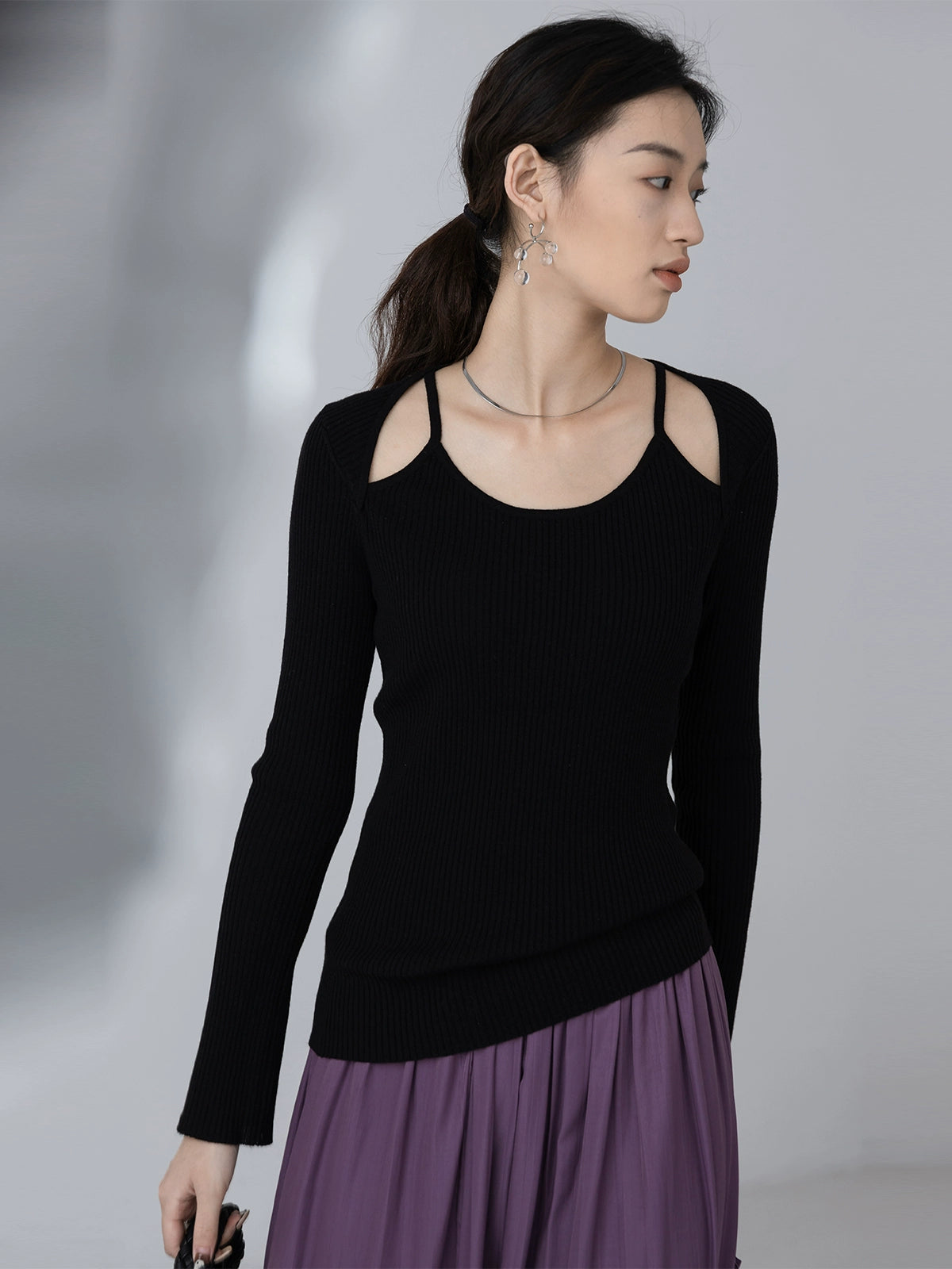 [Oferta por tiempo limitado] Suéter de punto con hombros descubiertos y curvado de primavera acogedor para mujer Premium Sense Saddle Spring Brown Upper 