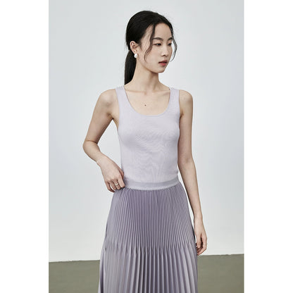 Chaleco de punto sin mangas de cinco colores de seda CAREMIND con cuello en U y parte superior ajustada de verano en la espalda 