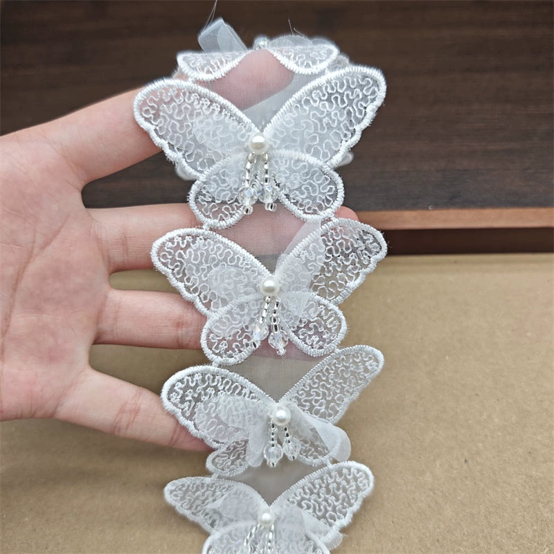 3558★ Encaje de flores, encaje de organza, cuentas de flores tridimensionales, ropa de bricolaje hecha a mano, sombreros, accesorios de ramo