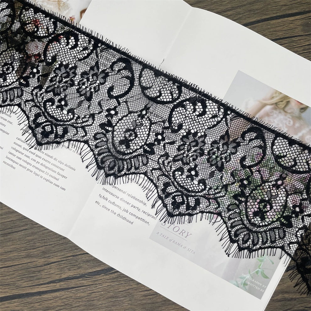 3753 Ancho 14CM Encaje de tul unilateral con pestañas, material de empalme decorativo para ropa de cama, vestido de novia