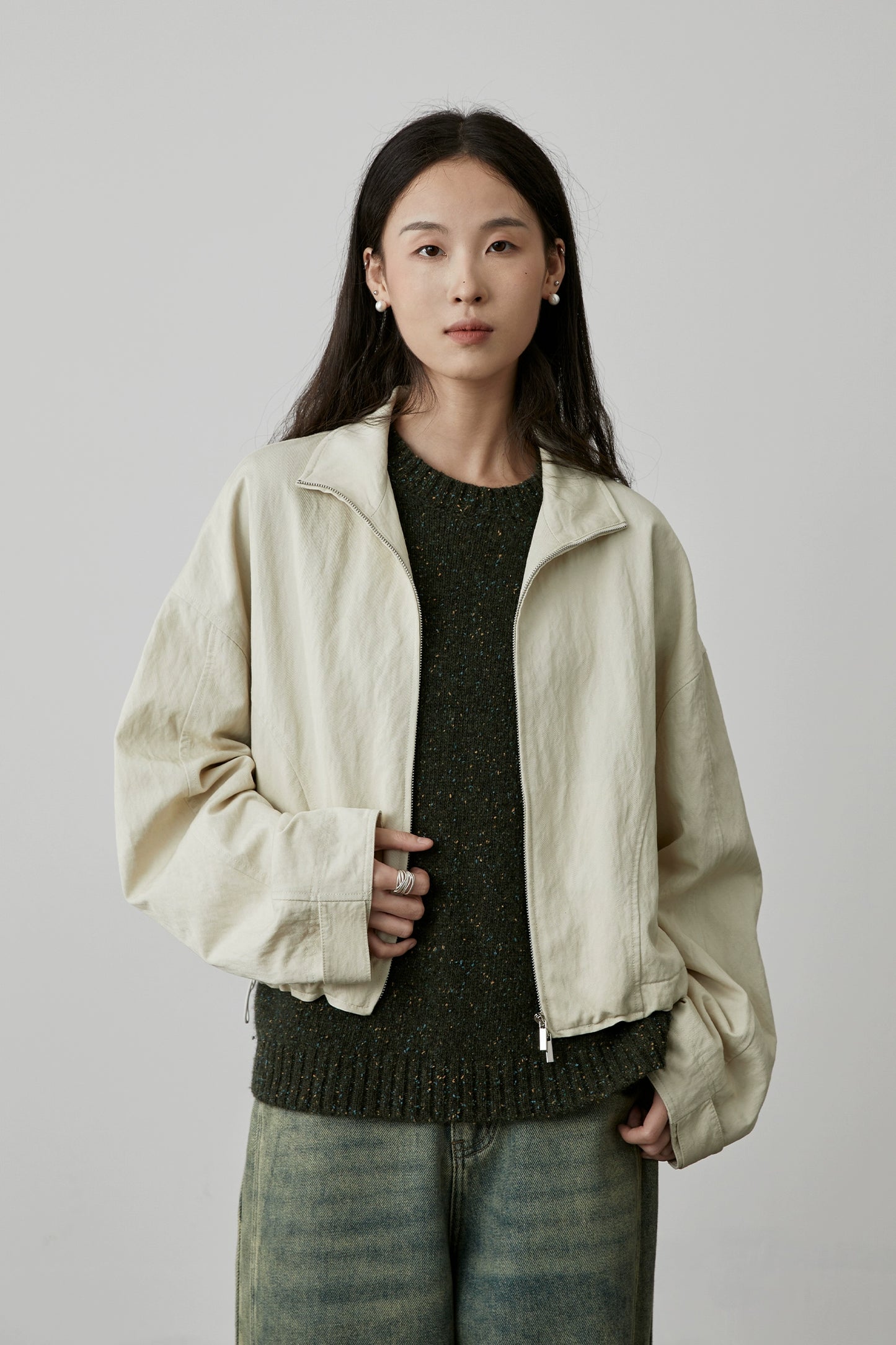 [Small Universe] CAREMIND short jacket, retro washed ginkgo gray, early autumn thin casual top
