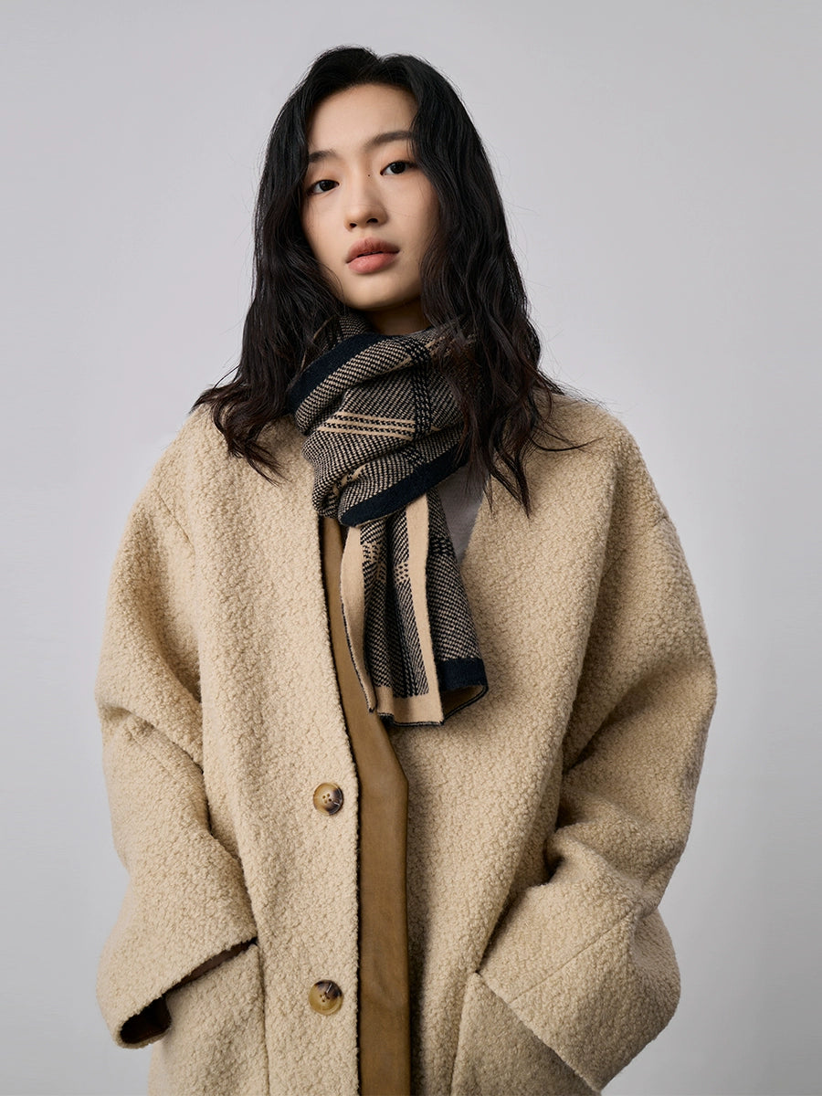 [Oferta especial por tiempo limitado] Chaqueta polar cálida de terciopelo café claro, nueva chaqueta de invierno con empalme avanzado, abrigo mediano y largo 