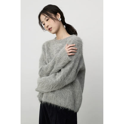 Jersey suave premium nuevo CAREMIND de pelo largo de alpaca gris para mujer 2024 