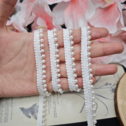 3704 Cheongsam Hanfu de estilo chino con encaje de perlas de imitación enhebrado a mano en blanco, accesorios decorativos para sombreros y escotes.