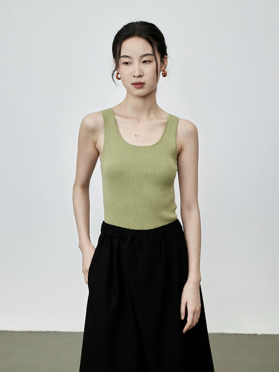 Chaleco de punto sin mangas de cinco colores de seda CAREMIND con cuello en U y parte superior ajustada de verano en la espalda 