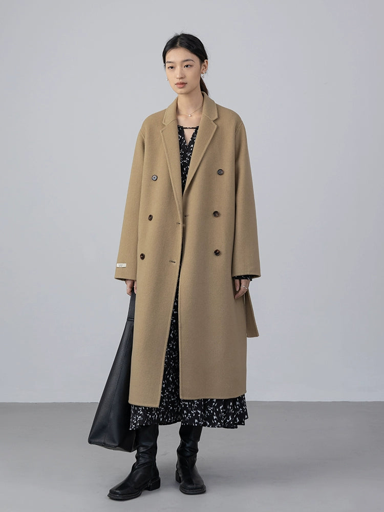 [Oferta especial por tiempo limitado] Chaqueta de abrigo hasta la rodilla de lana de doble cara con textura de cachemira 100 % CAREMIND original para mujer 