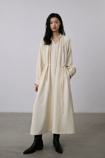 CAREMIND albaricoque de alta gama sentido fino cordón cinturón vestido ropa de mujer 2024 primavera y otoño temperamento medio y largo vestido de mujer 