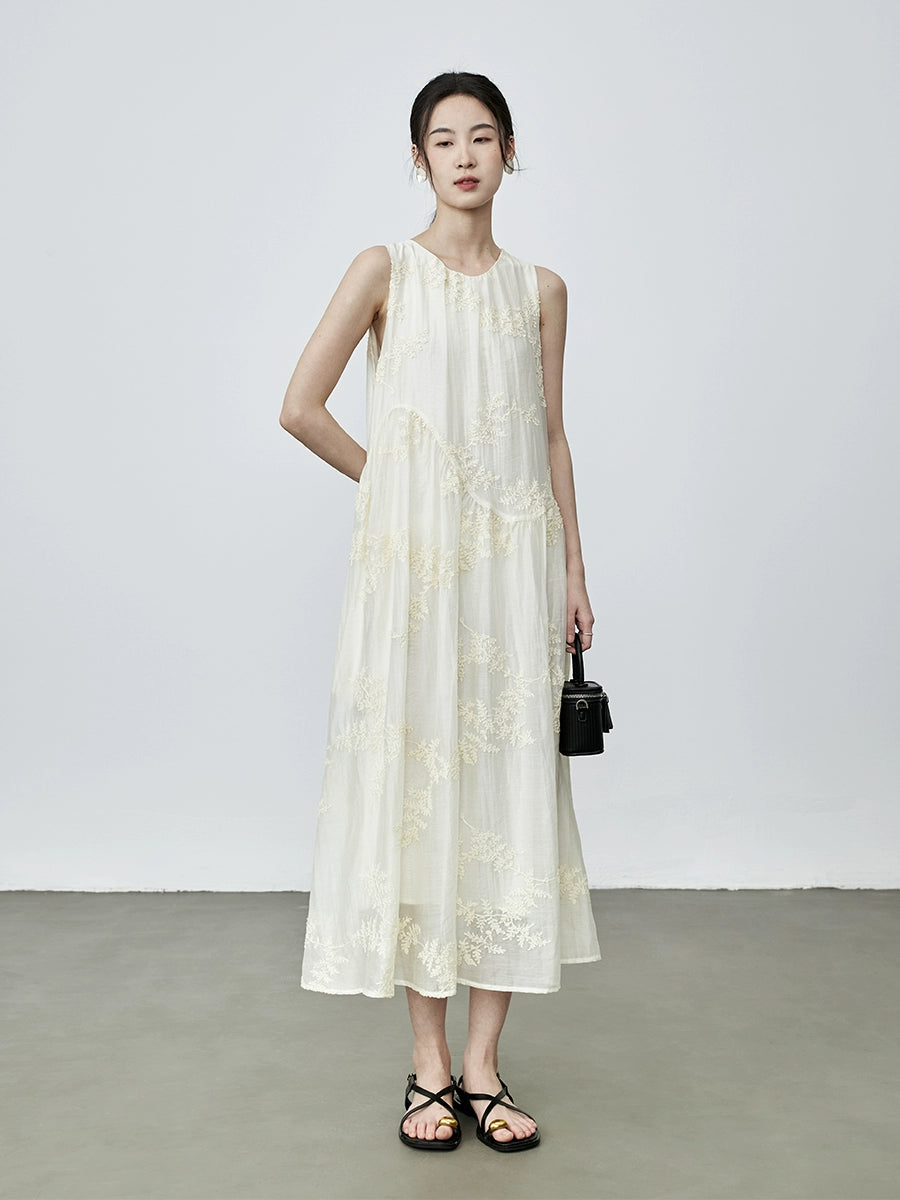 [Summer] CAREMIND French heavy industry sleeveless three-dimensional flower dress high-quality Tencel vacation vest skirt