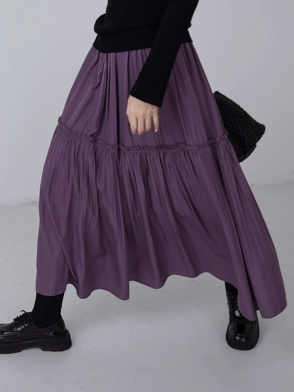 [Oferta por tiempo limitado] Falda plisada con cintura elástica de goma CAREMIND Falda larga plisada de primavera para mujer 