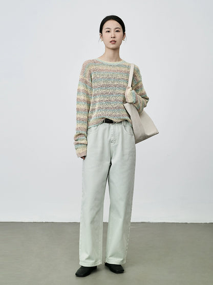 Suéter de punto suave con leche cerosa y macarrón de CAREMIND, jersey de rayas de manga larga suave y holgado 