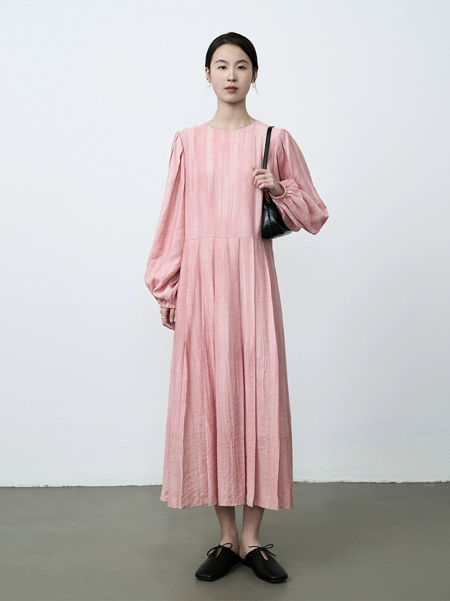 CAREMIND Elegante vestido blanco rosa melocotón único Otoño 2024 Nuevo vestido suelto de lino para viajes de vacaciones 