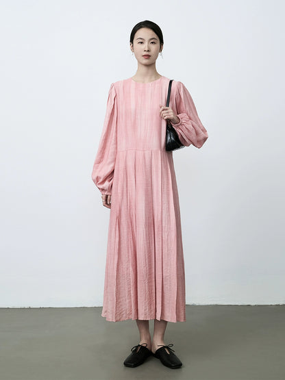 CAREMIND Elegante vestido blanco rosa melocotón único Otoño 2024 Nuevo vestido suelto de lino para viajes de vacaciones 