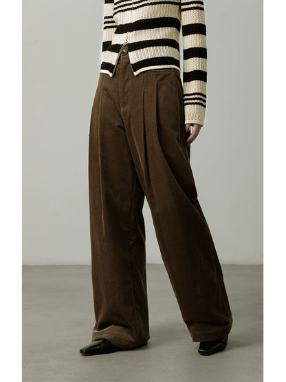 [Oferta especial por tiempo limitado] Pantalones rectos de pana de otoño e invierno, color caqui a rayas, pantalones casuales de cintura alta y delgados, viajes sencillos 