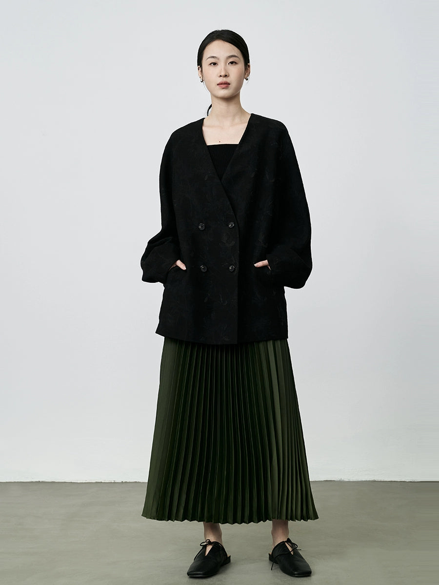 CAREMIND, elegante traje negro sin cuello, diseño chino, estampado oscuro, jacquard, exquisito abrigo para mujer 