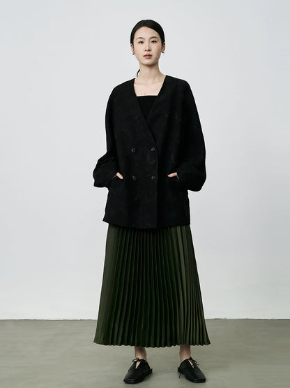 CAREMIND, elegante traje negro sin cuello, diseño chino, estampado oscuro, jacquard, exquisito abrigo para mujer 